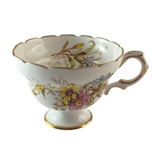 Rosina Bone China Teacup 4867 England Pink Blue Yellow Daisies Gold Trim Vintage